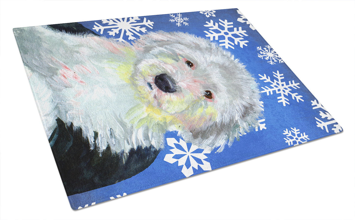 Christmas Dog Print Tempered Glass Cutting Board, Large 12 x 15