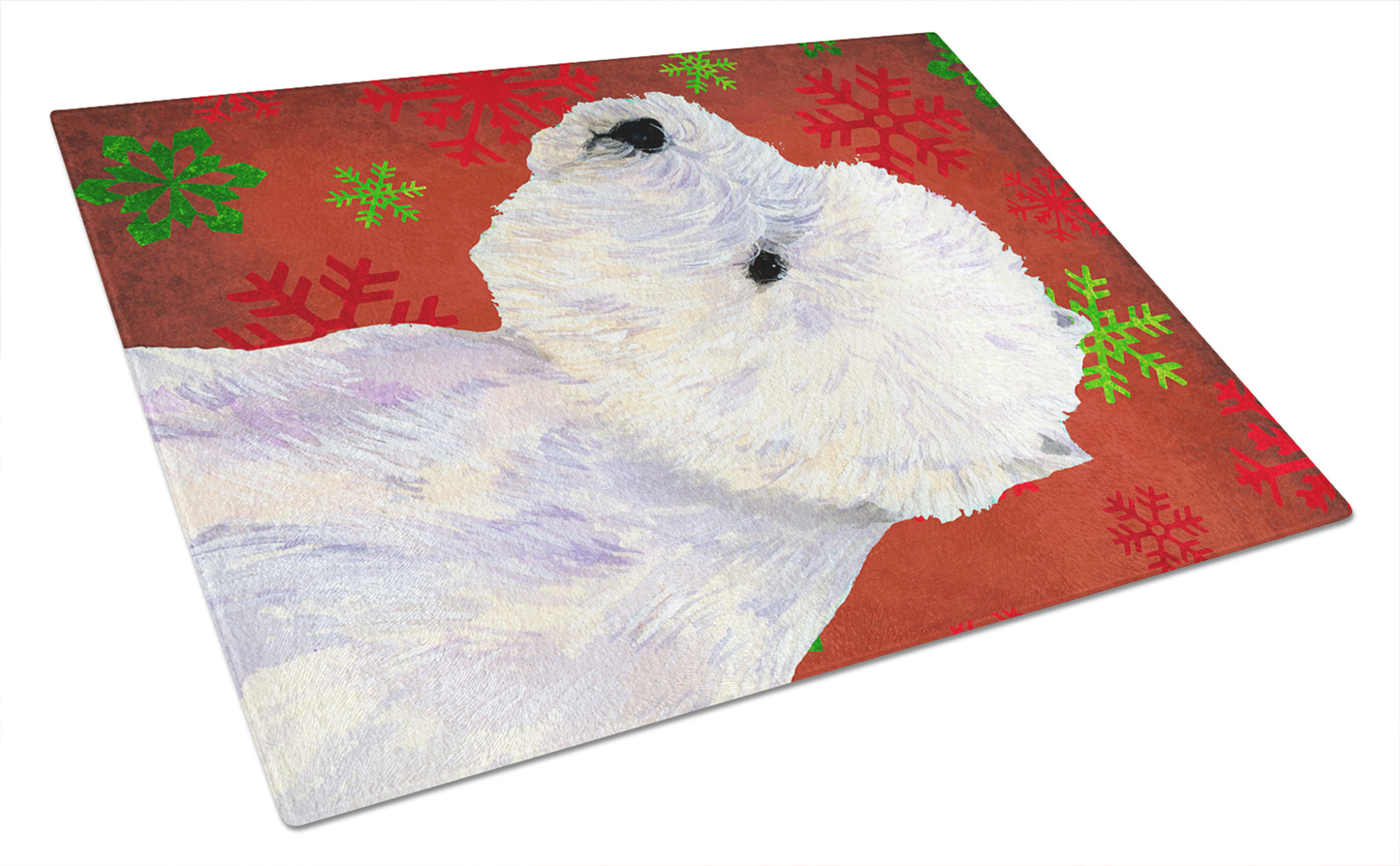 Christmas Dog Print Tempered Glass Cutting Board, Large 12 x 15