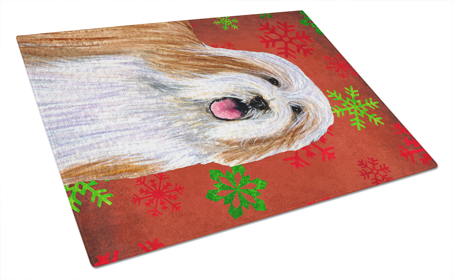 Christmas Dog Print Tempered Glass Cutting Board, Large 12 x 15