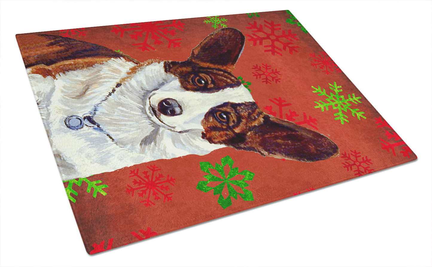 Christmas Dog Print Tempered Glass Cutting Board, Large 12 x 15