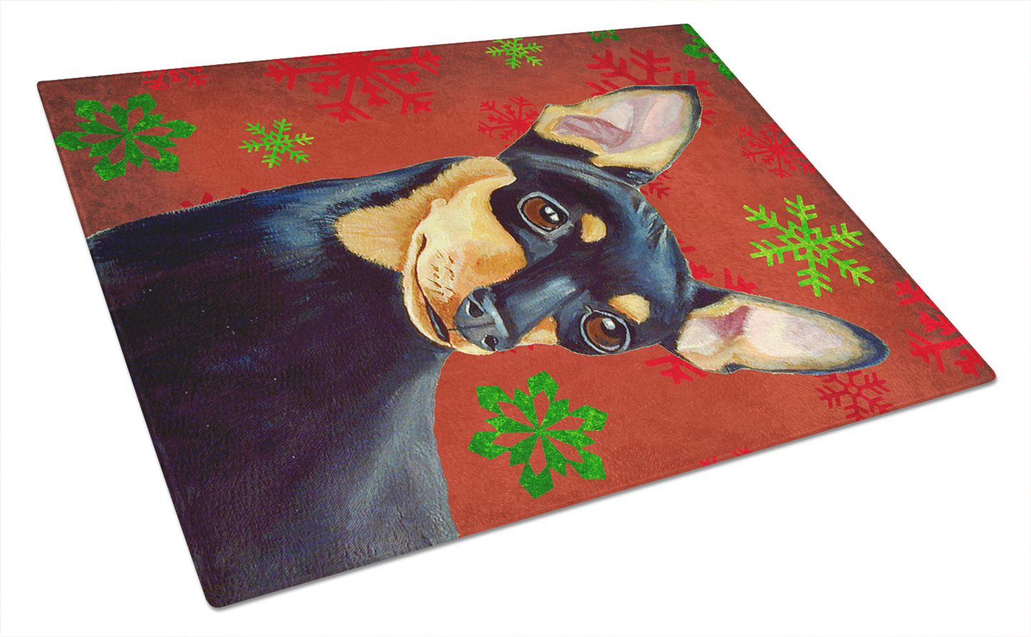 Christmas Dog Print Tempered Glass Cutting Board, Large 12 x 15