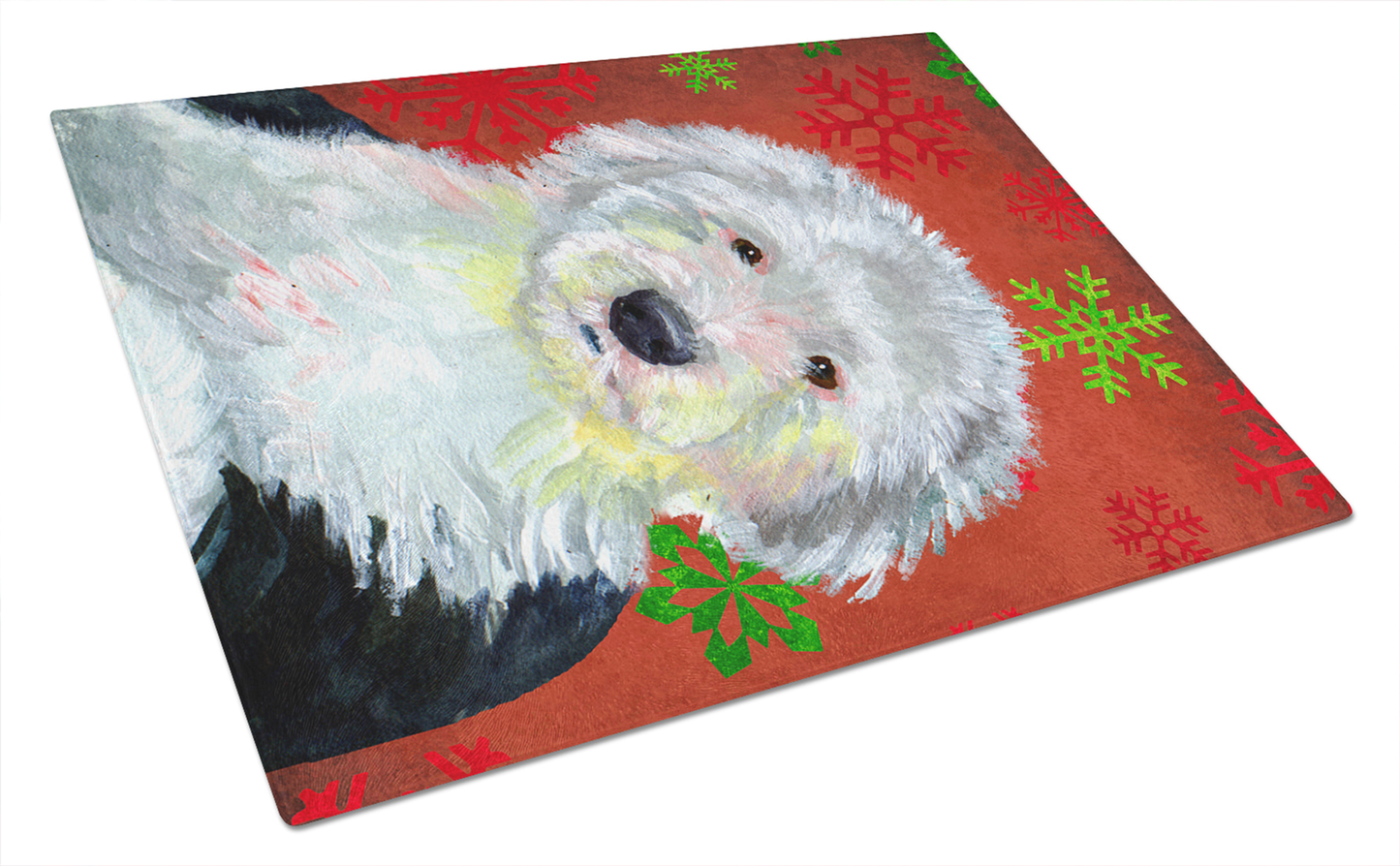 Christmas Dog Print Tempered Glass Cutting Board, Large 12 x 15
