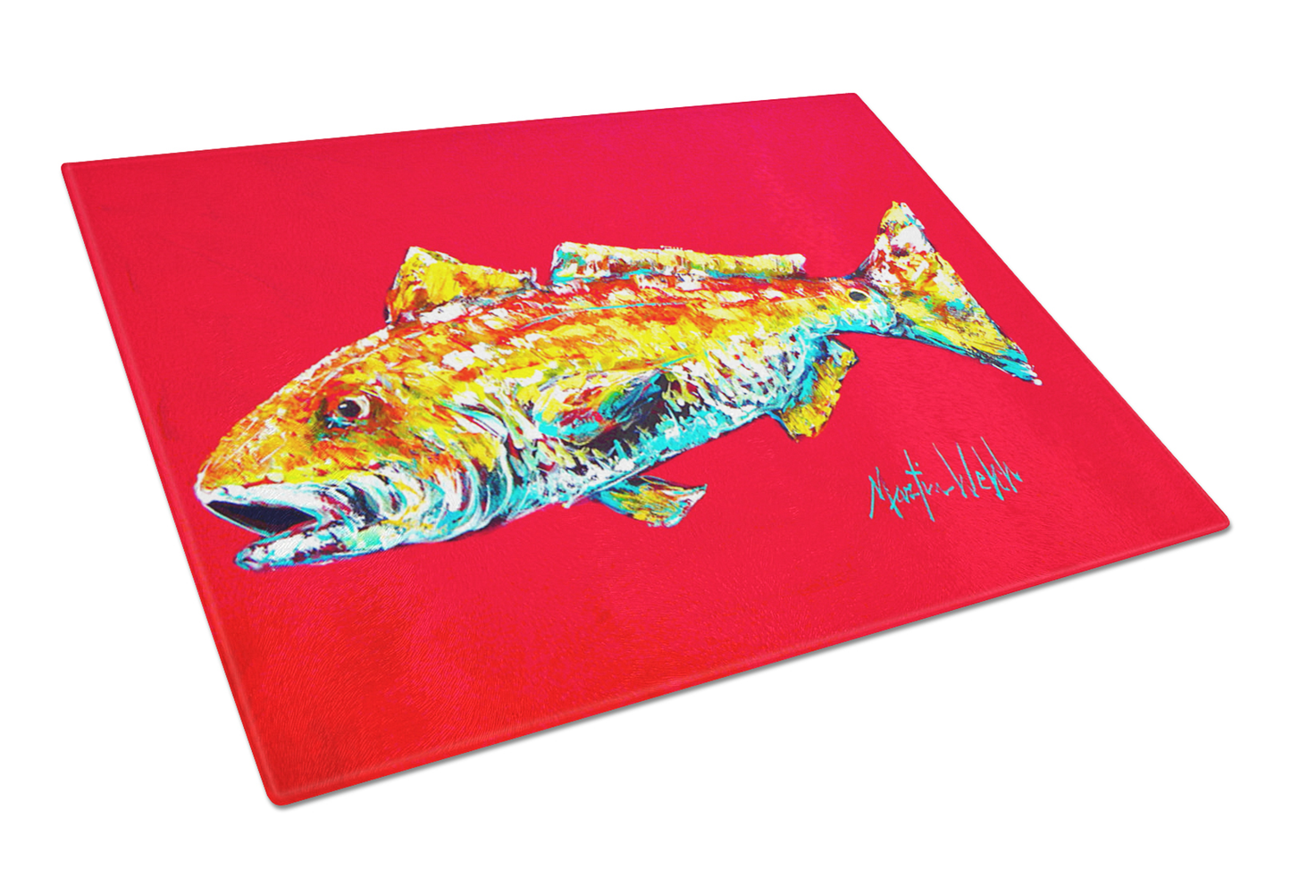 Fish Art Tempered Glass Cutting Board, Large 12 x 15
