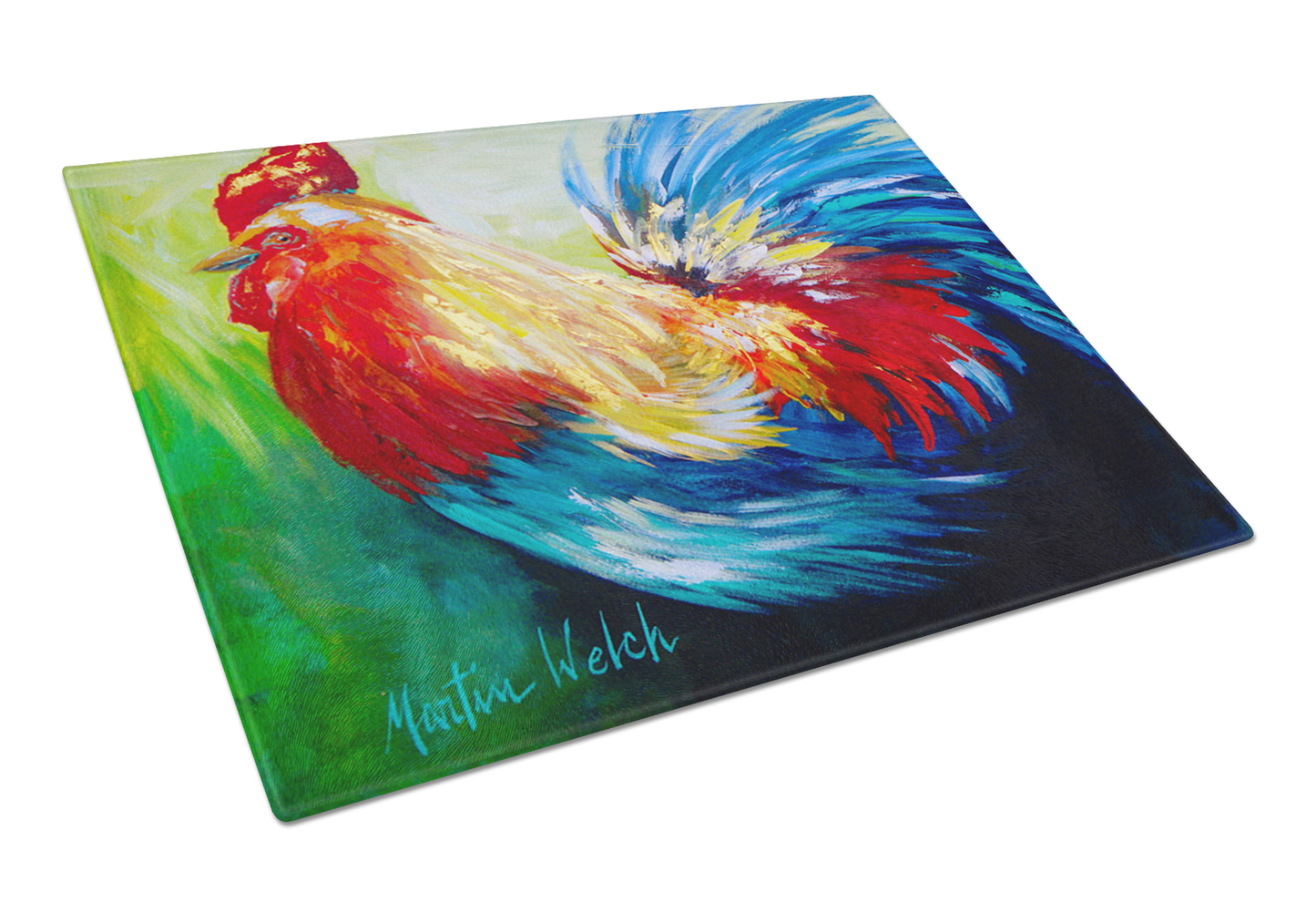 Rooster & Birds Art Tempered Glass Cutting Board, Large 12 x 15
