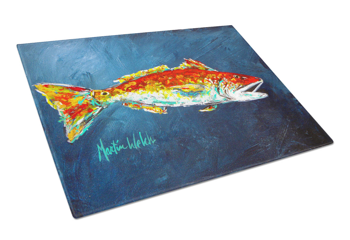 Fish Art Tempered Glass Cutting Board, Large 12 x 15