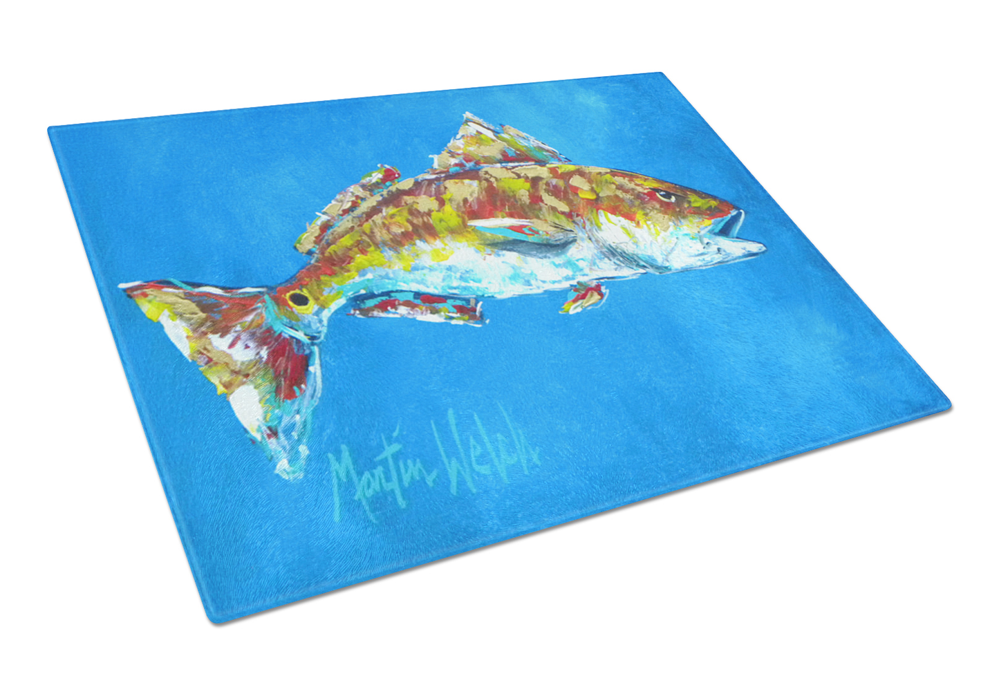 Fish Art Tempered Glass Cutting Board, Large 12 x 15