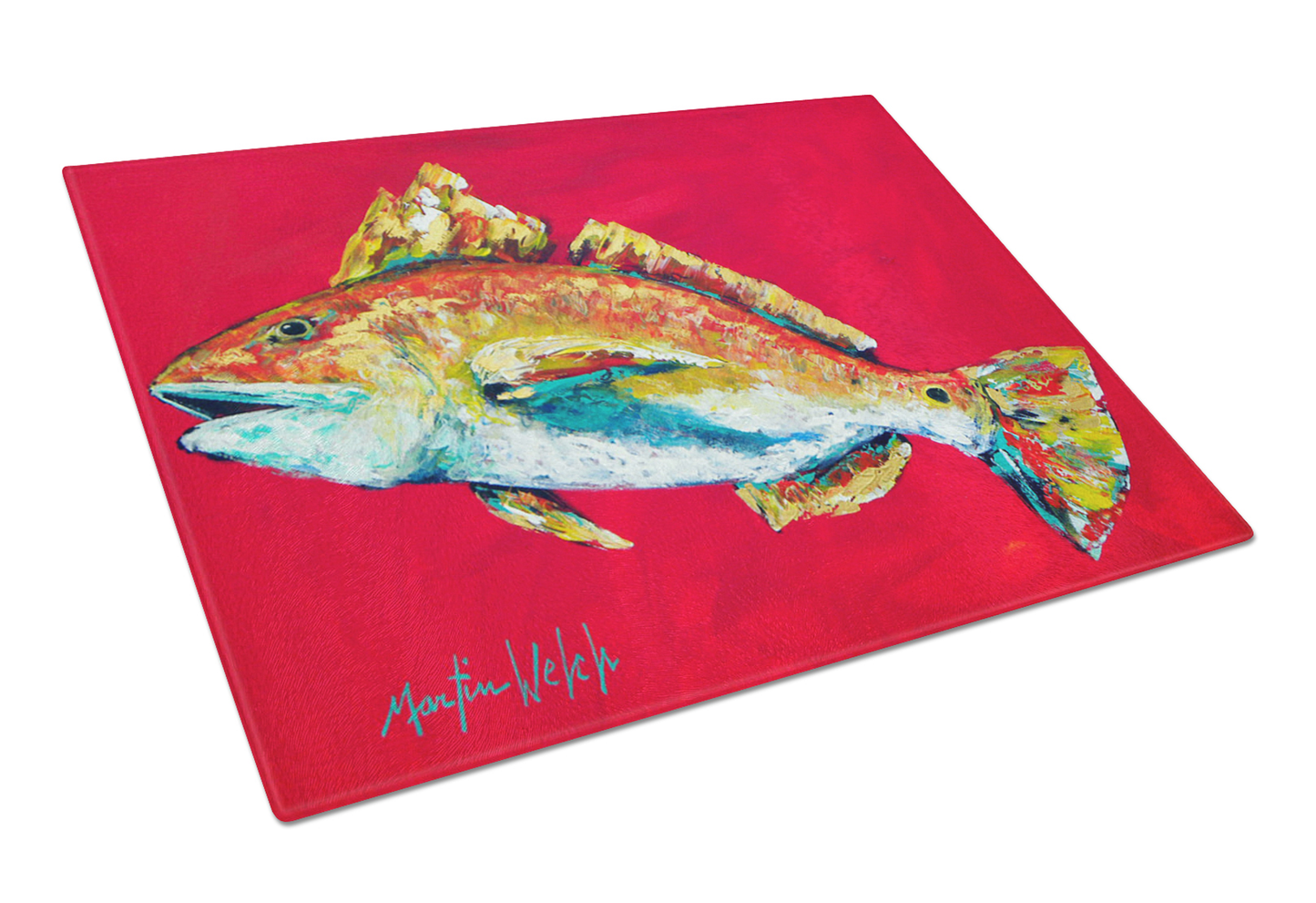 Fish Art Tempered Glass Cutting Board, Large 12 x 15