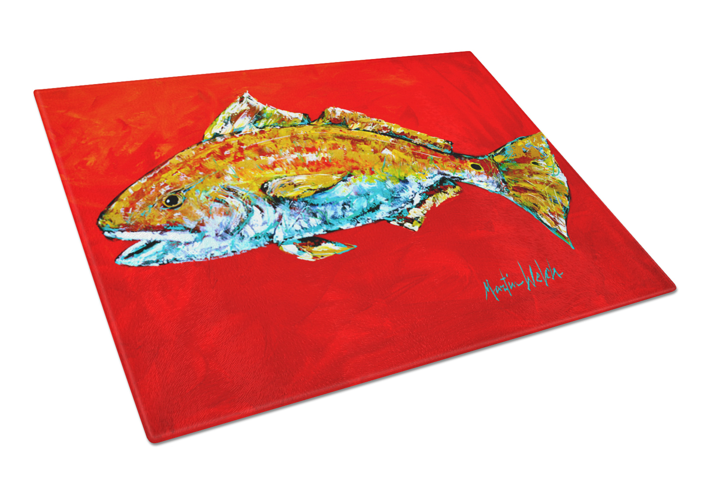 Fish Art Tempered Glass Cutting Board, Large 12 x 15