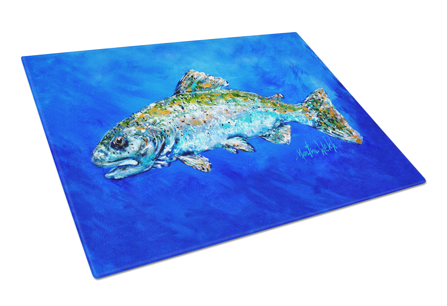 Fish Art Tempered Glass Cutting Board, Large 12 x 15