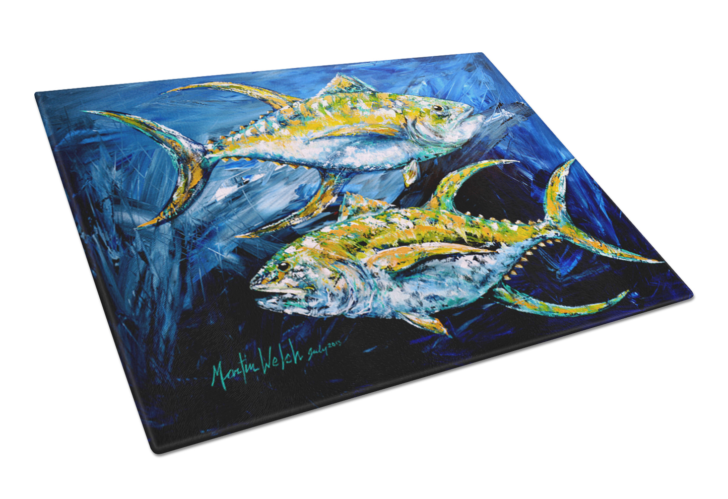 Fish Art Tempered Glass Cutting Board, Large 12 x 15