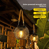 Solar Iron Grid Lantern Retro Outdoor Hanging Light