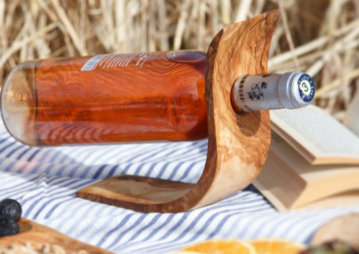 Olive Wood Freestanding Wine Bottle Holder