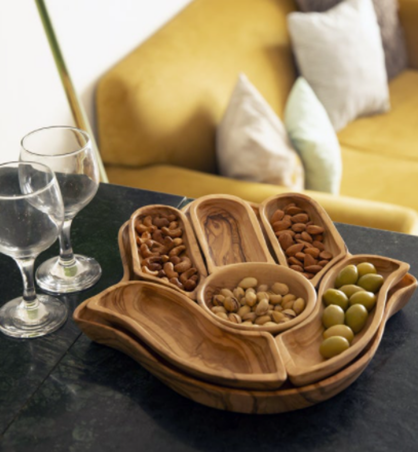Kamsah Olive Wood Dipping and Serving Set