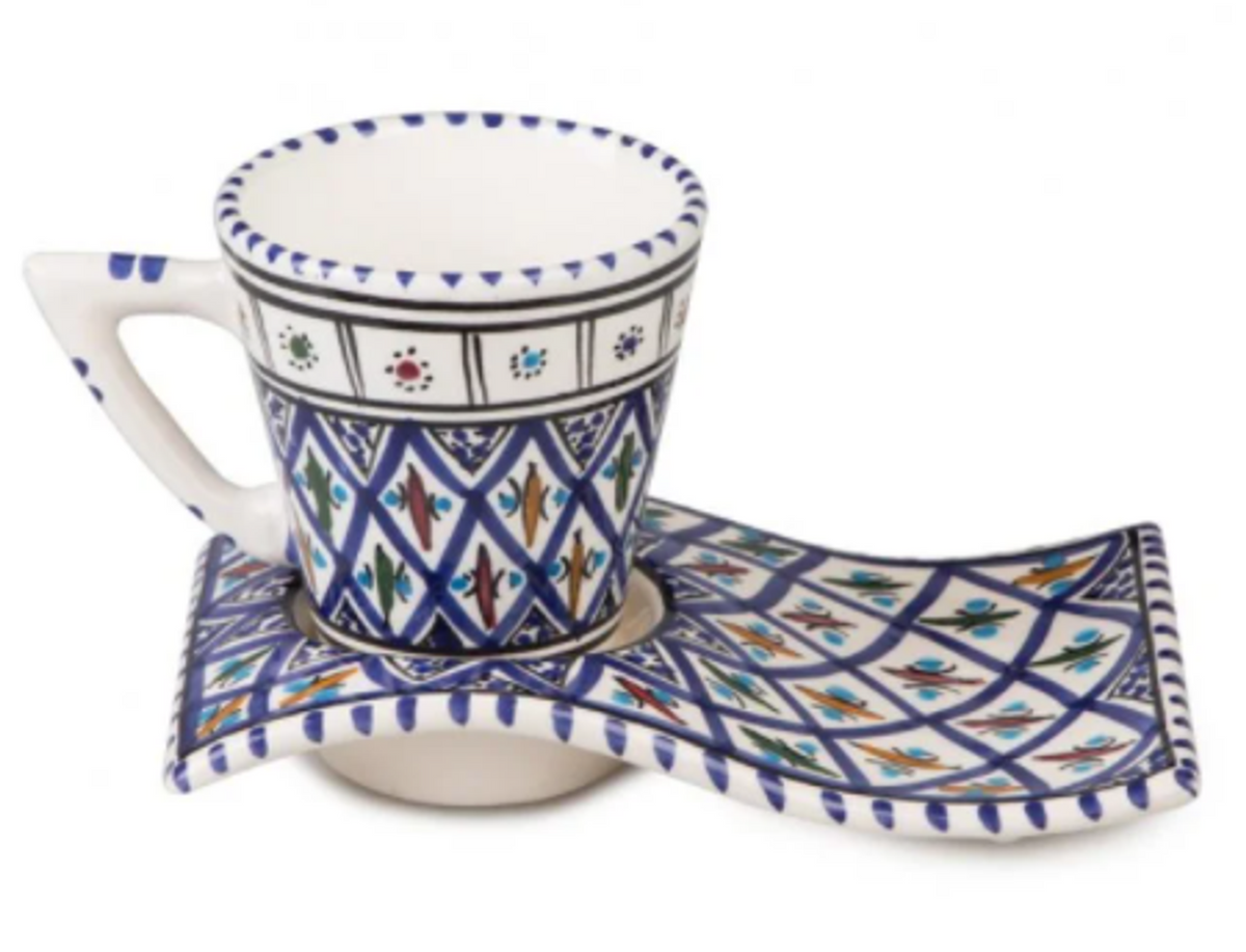 Kamsah Wave Mugs and Coaster Plates - Handmade Ceramic Set of 4