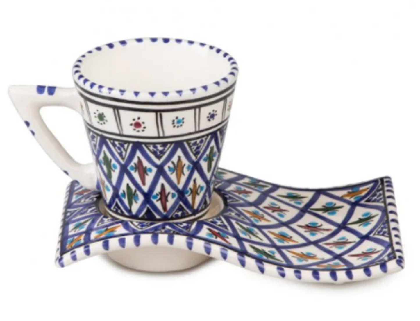 Kamsah Wave Mugs and Coaster Plates - Handmade Ceramic Set of 4