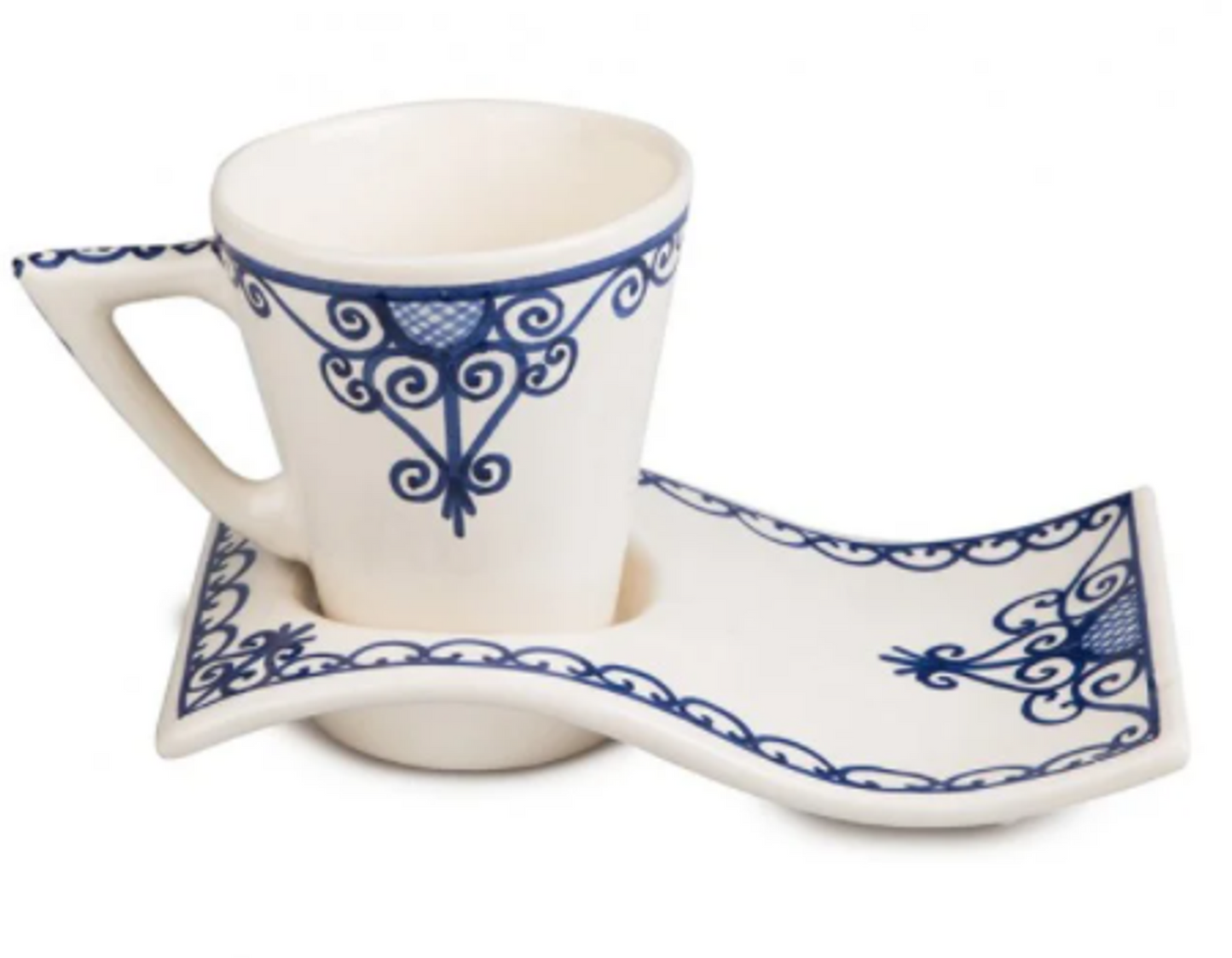 Kamsah Wave Mugs and Coaster Plates - Handmade Ceramic Set of 4