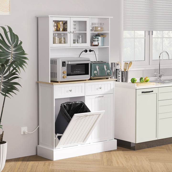 Kitchen pantry cabinet with charging station in white