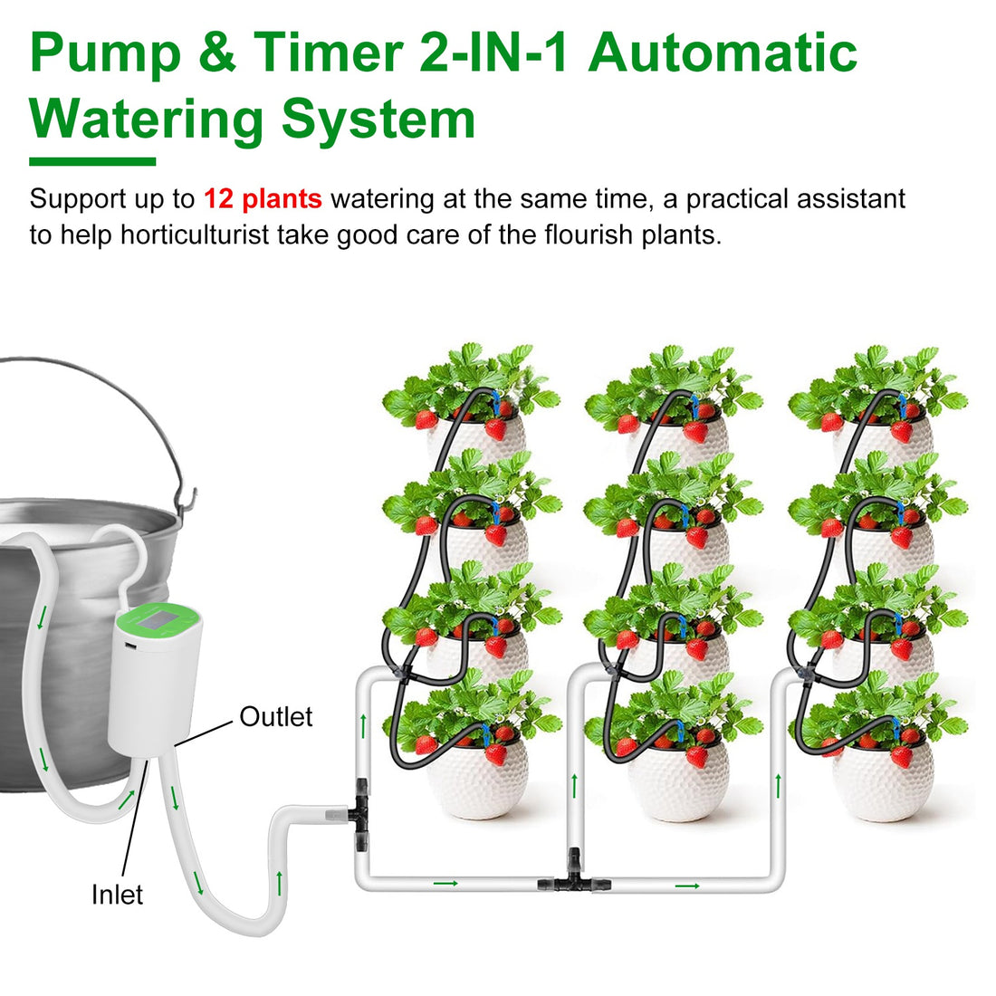 Automatic indoor plant watering system with timer, pump and drip stakes, photo 7 of 10