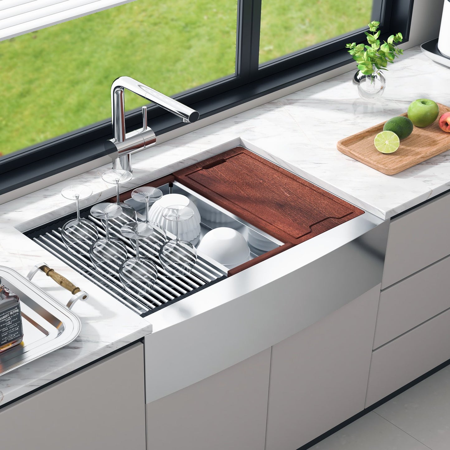 Stainless Steel Kitchen Sink — 36" Farmhouse Workstation
