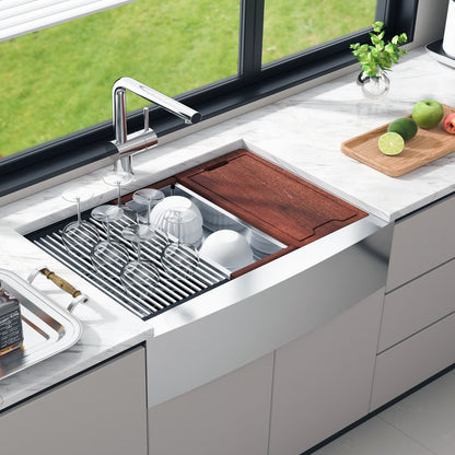 Stainless Steel Kitchen Sink — 36" Farmhouse Workstation