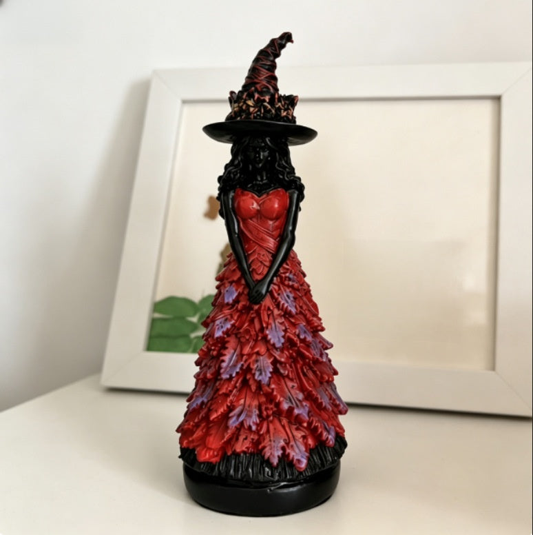 Enchanted Autumn Witch Resin Statue Halloween Magic Decor