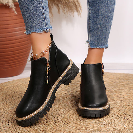 Women's round toe square heel short boots with side zipper, photo 2