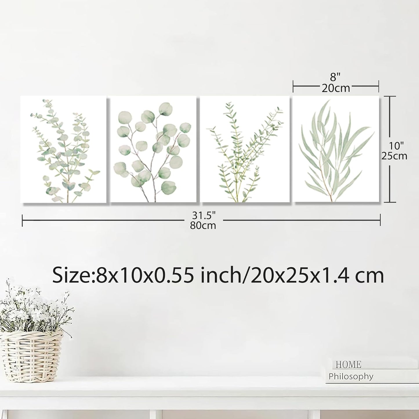 4 Piece Botanical Canvas Wall Art Set 8x10