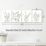 Botanical canvas set displayed above a bathroom sink