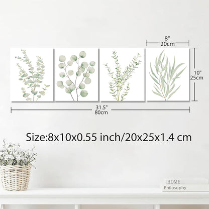 4 Piece Botanical Canvas Wall Art Set 8x10