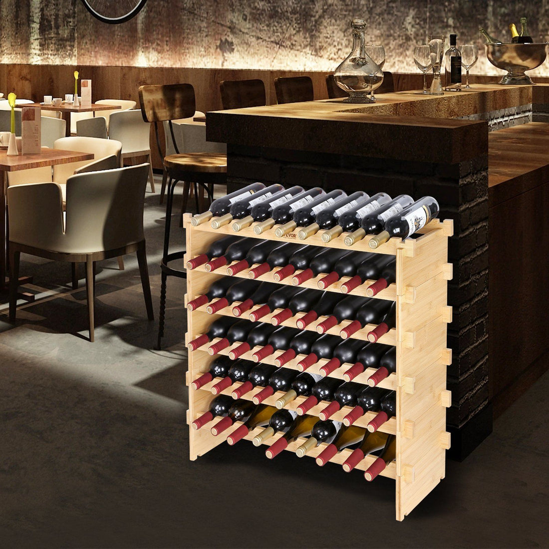 72-bottle bamboo wine rack with 8-tier stackable design