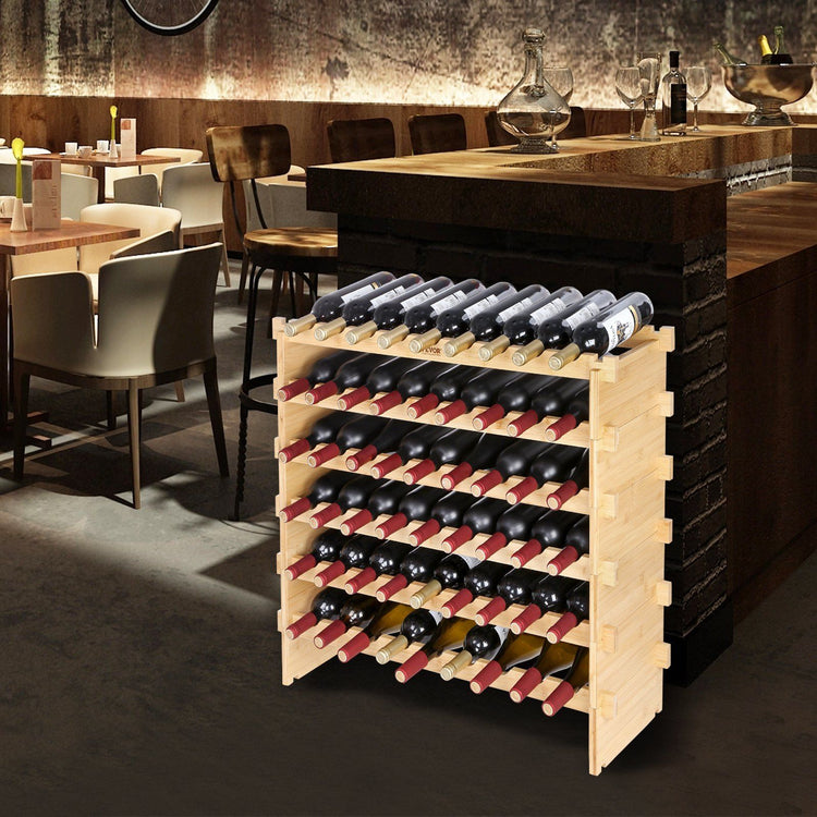 72-bottle bamboo wine rack with 8-tier stackable design