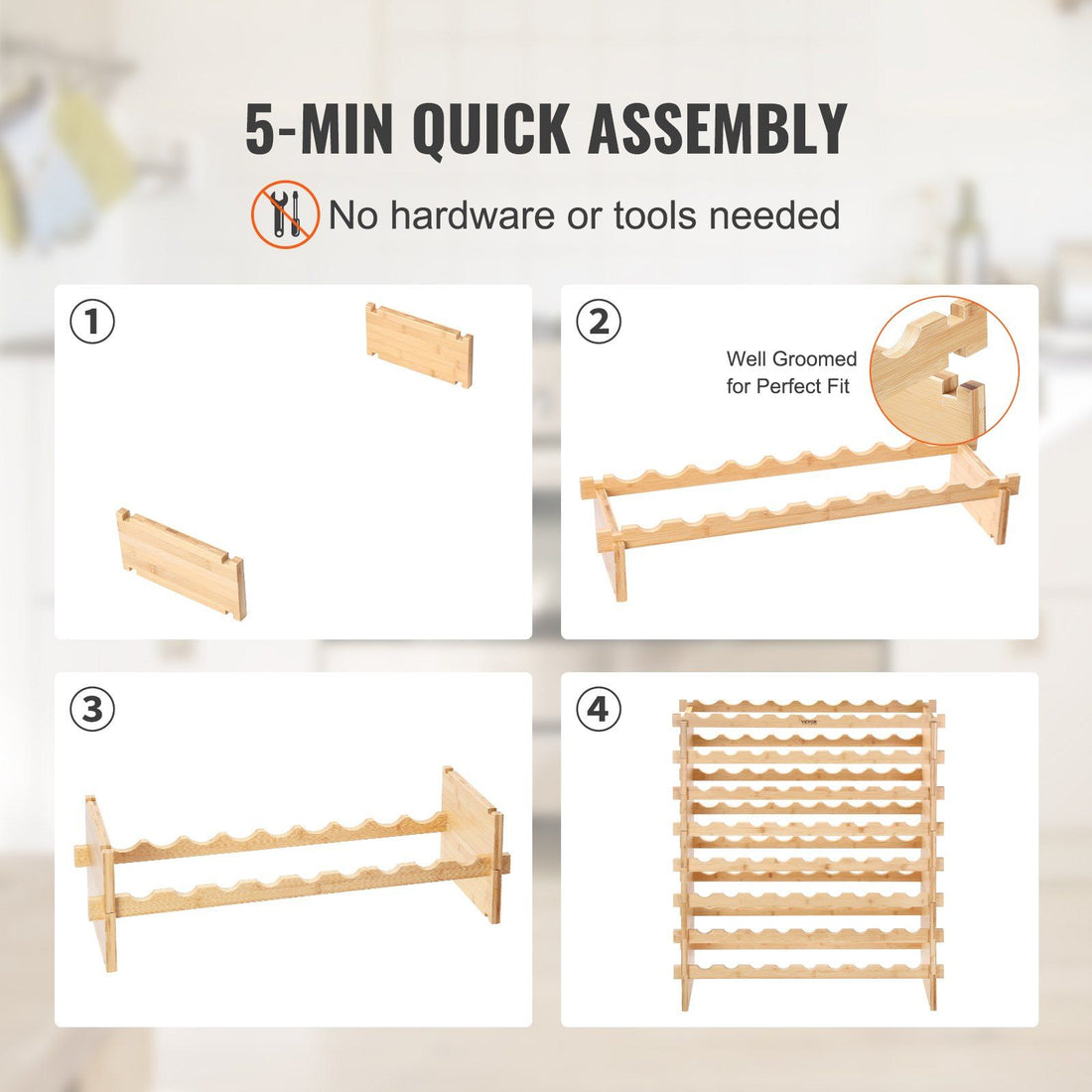 Modular bamboo wine rack in a dining room