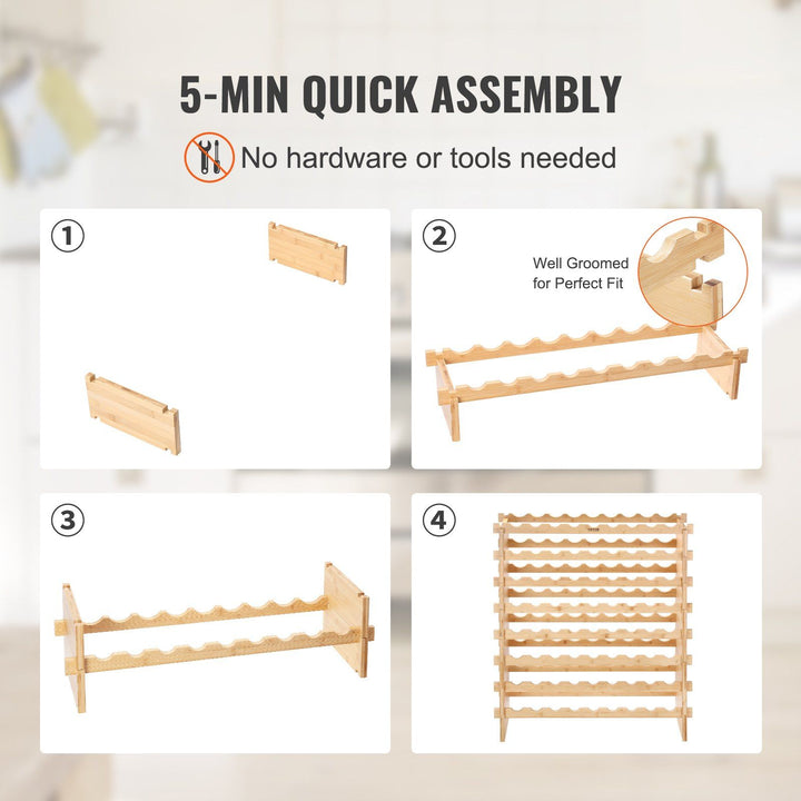 Modular bamboo wine rack in a dining room