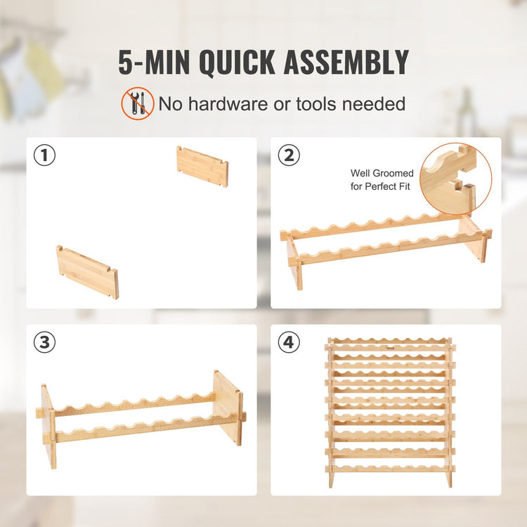 Modular bamboo wine rack in a dining room