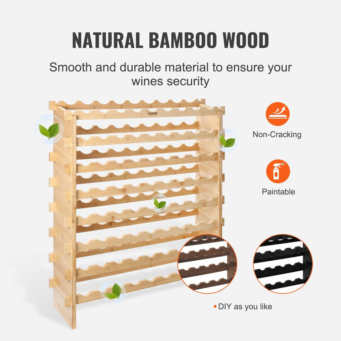 Bamboo wine storage shelf close-up showing slot detail