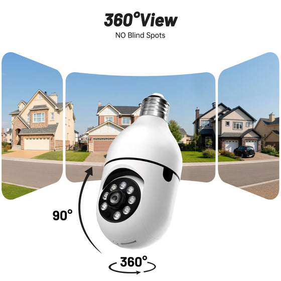 Bulb camera 360 degree pan and 90 degree tilt coverage of a house