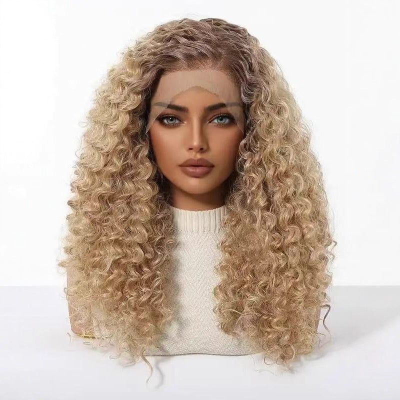 Long small curly lace front wig with middle part, photo 5