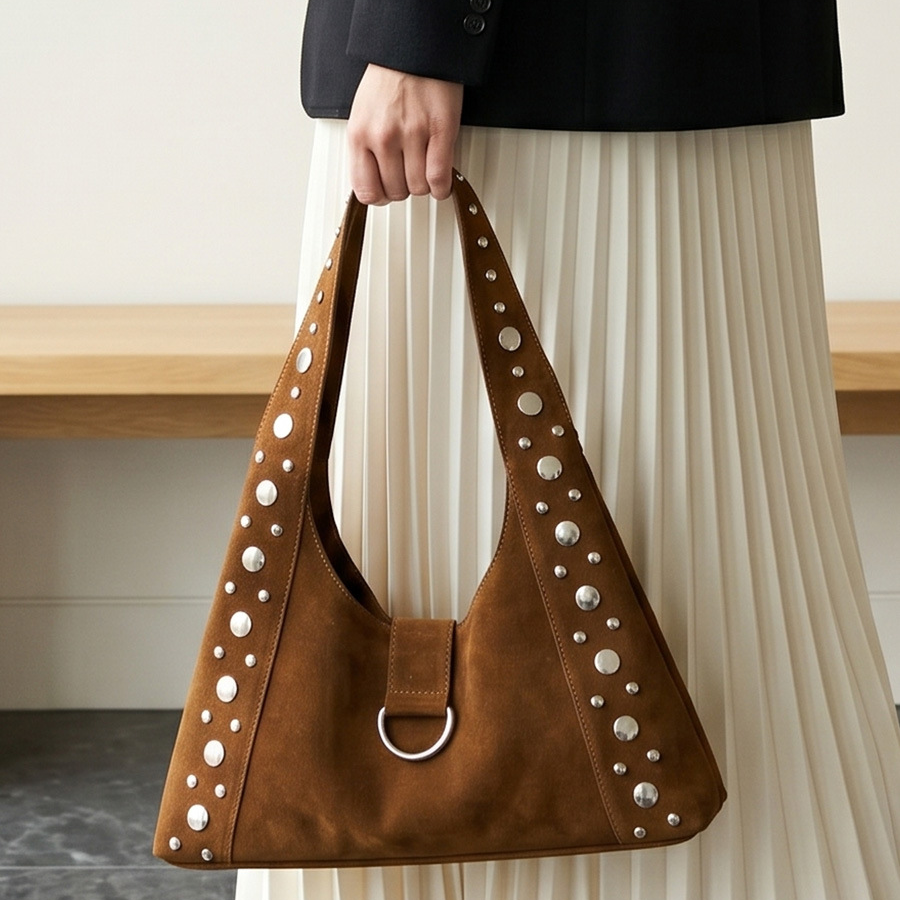 Women's Corduroy Studded Magnetic Clasp Underarm Bag