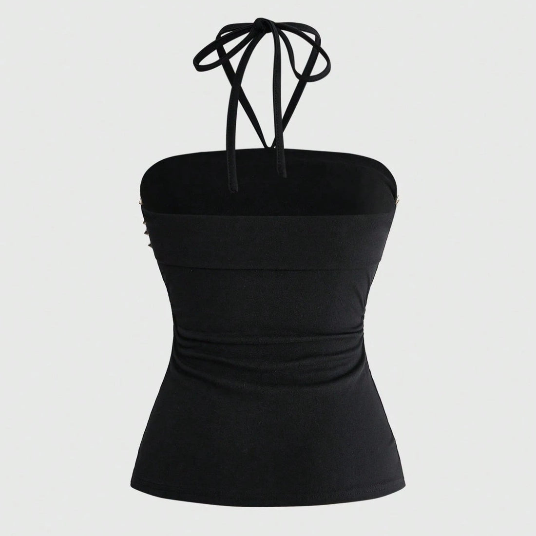 Black punk halter tank top with rivets, lace-up front and letter print, photo 3