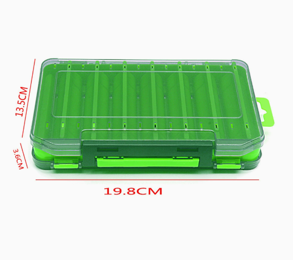 Tackle box compartment layout closeup