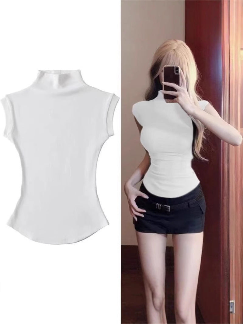 Women's asymmetrical half-turtleneck sleeveless short top, photo 3