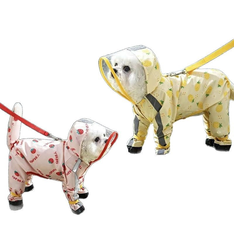 Dog fruit four-legged raincoat can be pulled four-legged waterproof