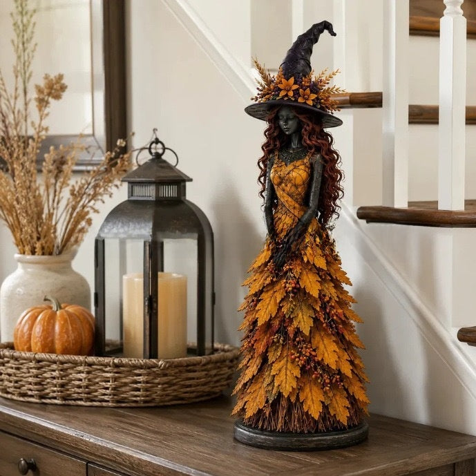 Enchanted Autumn Witch Resin Statue Halloween Magic Decor