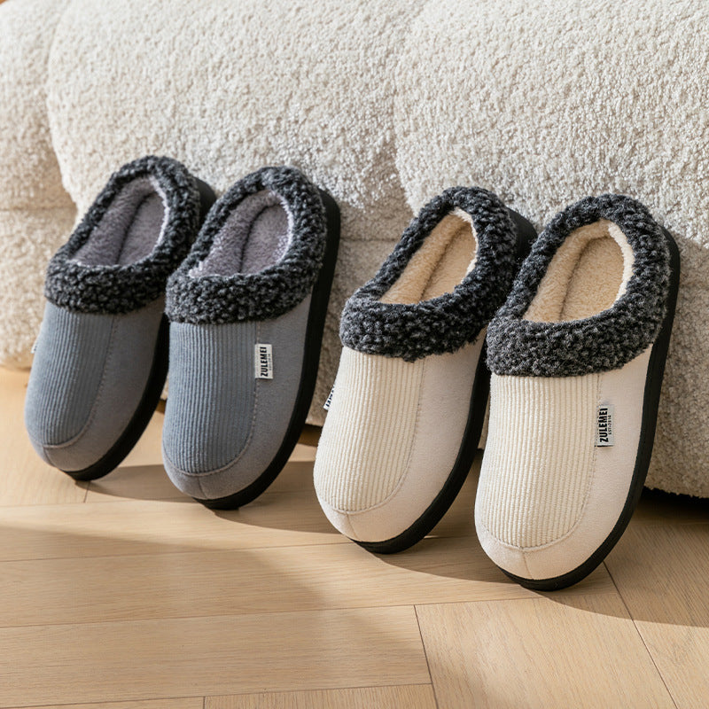 Men's winter warm fleece anti-slip soft-soled cotton slippers