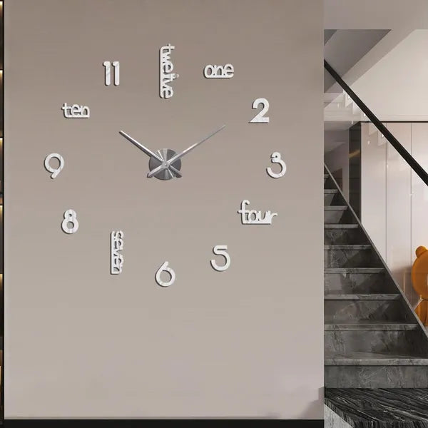 Art deco acrylic wall clock in silver finish