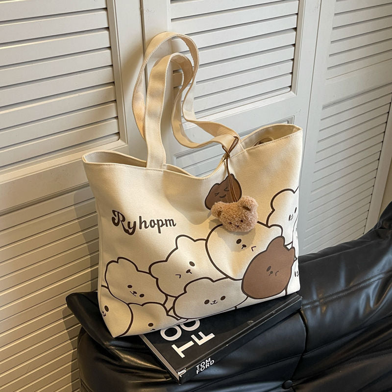 Casual Large Capacity Cartoon Bear Canvas Shoulder Tote Bag