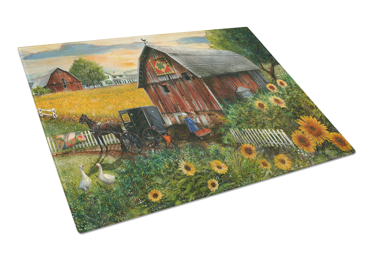 Flower Art Tempered Glass Cutting Board, Large 12 x 15