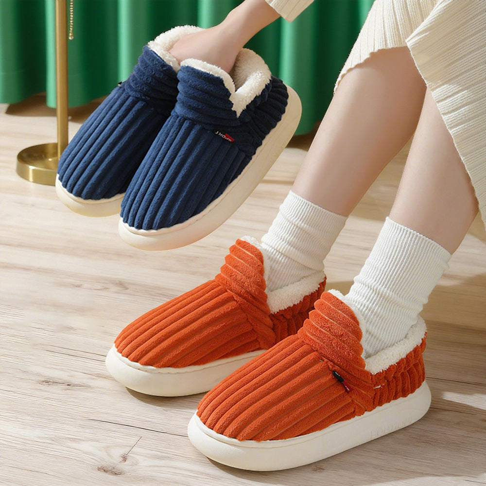 Womens Fleece Lined Cotton Slippers Warm Slip On Home Shoes