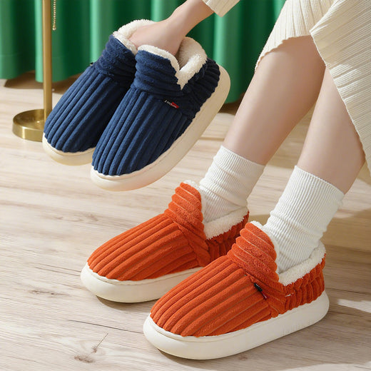 Womens Fleece Lined Cotton Slippers Warm Slip On Home Shoes