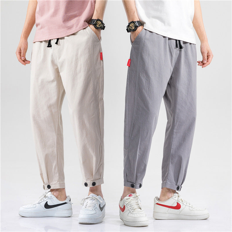 Men's Cotton Linen Blend Straight-Leg Casual Trousers